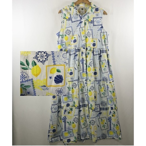 Alex's Lemonade Stand Dresses & Skirts - Womens Lemon Print Cotton Button Front Midi Shirt Dress Size L Summer Vacation